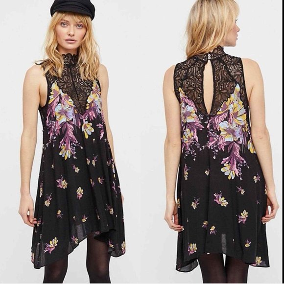 Free People Marsha Floral Printed Slip Dress High Neck Flirty Feminine Boho Fall - Picture 2 of 11